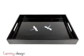 Black rectangle lacquer tray attached with pearl dragonfly 25*37 cm
